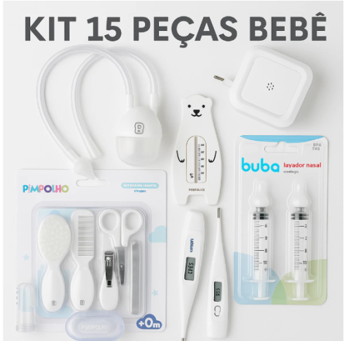 Kit Higiene Bebê Completo 15 Peças Neutro Pimpolho e Buba Chá Revelação