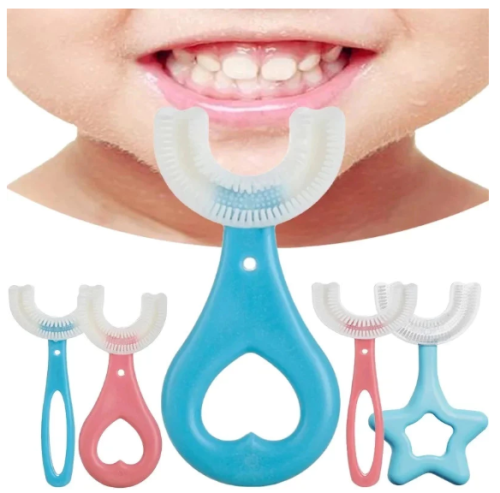 Escova Infantil Formato U 360° De Silicone Ultra Macia Para Higiene Bucal Segura e Confortável Para Bebês e Crianças