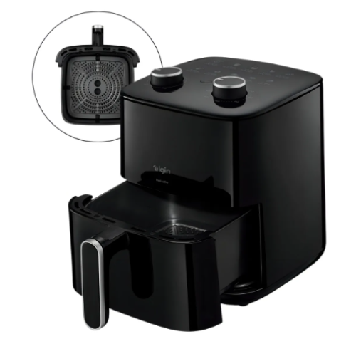 Fritadeira Air Fryer Prática Fry 3,7l 1400w Preta Grelha Removível Sem Óleo
