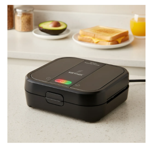 Sanduicheira Elétrica Grill Antiaderente Chapa Misteira Omeleteira Crepeira Grande Preta Com Trava 750W Antiderrapante Compacta – SOFTINOX