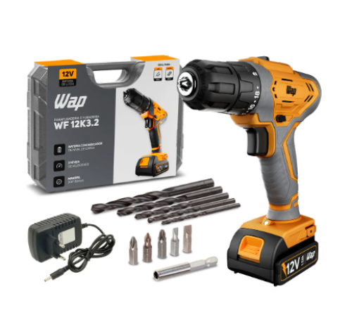 Parafusadeira E Furadeira A Bateria Li-ion Wap Wf 12k3.2 Carregador Com Maleta E Kit De 11 Acessórios