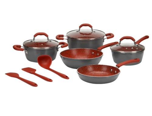 Jogo de Panelas Brinox Revestimento Cerâmico de Alumínio Vermelho e Cinza 8 Peças Ceramic Life Select