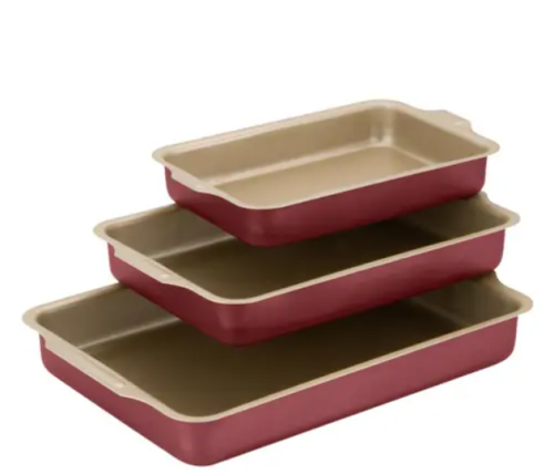 Jogo De Formas Retangular Antiaderente 3 Peças Cereja Nacional – Alumínio Nacional