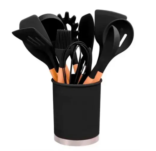 Kit Utensílios De Cozinha 12 Itens Silicone Cabo De Madeira – BELLATOR
