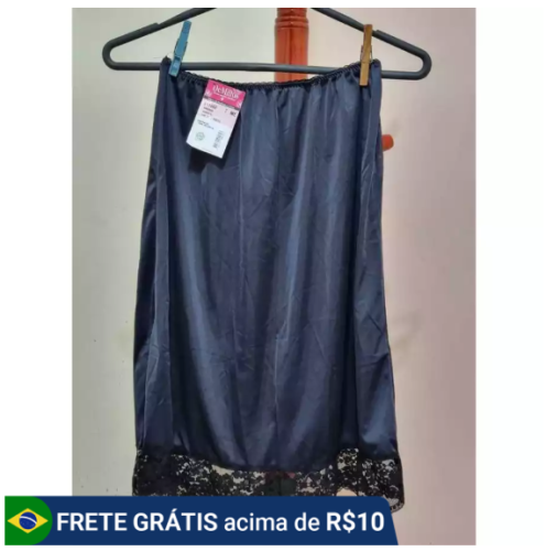 Anágua Chantal com Barra Rendada Cor Preta