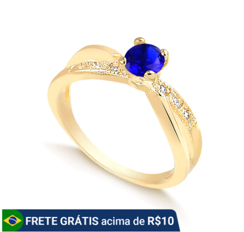 Anel Banho de Ouro 18k Solitário com Detalhe de 2 Fios Zircônia e Pedra Redonda