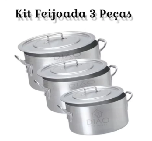 kit panela feijoada de alumínio 3 peças