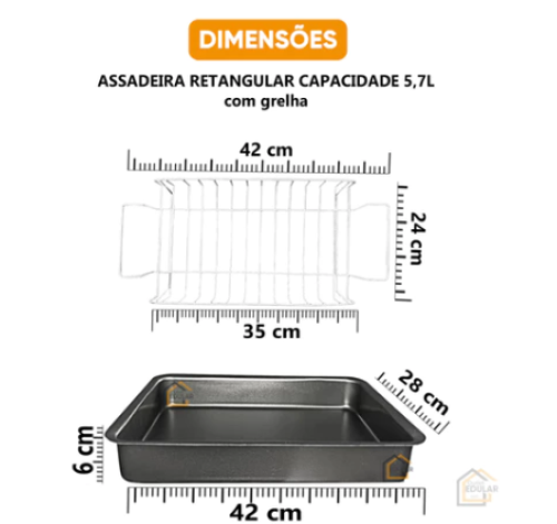 Forma Assadeira Com Grelha Alta Retangular Antiaderente Teflon Grafite Assar Bolos Pães Torta Frango