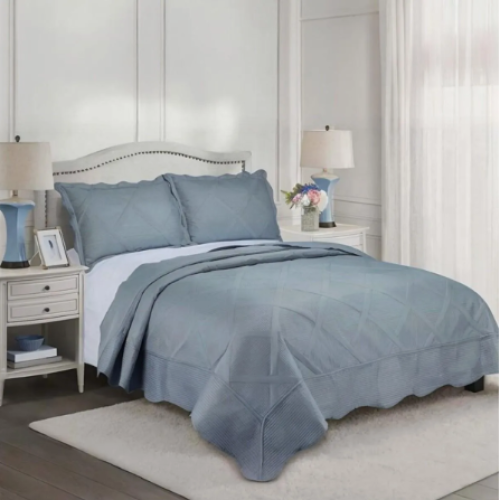 Kit Colcha 3 Pçs Egeu Queen Cama Mesa E Banho Cor Cinza Camesa