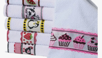 Jogo 6 Panos Prato Atoalhado 100% Algodão Jacquard 50×70 Branco Estampas Sortidas