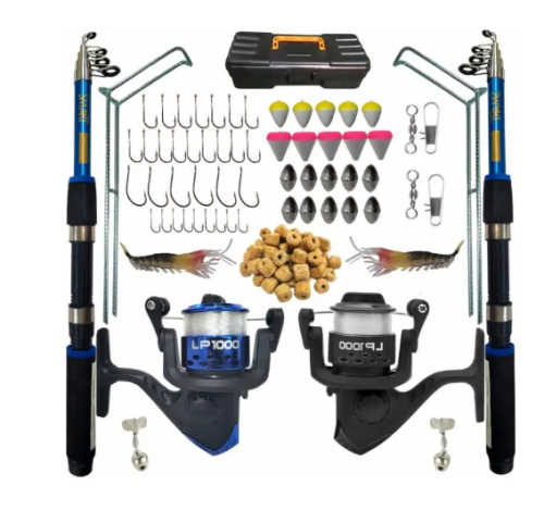 Kit de Pesca Duplo Vara + Molinete e Acessorios Completo – Jaú Pesca