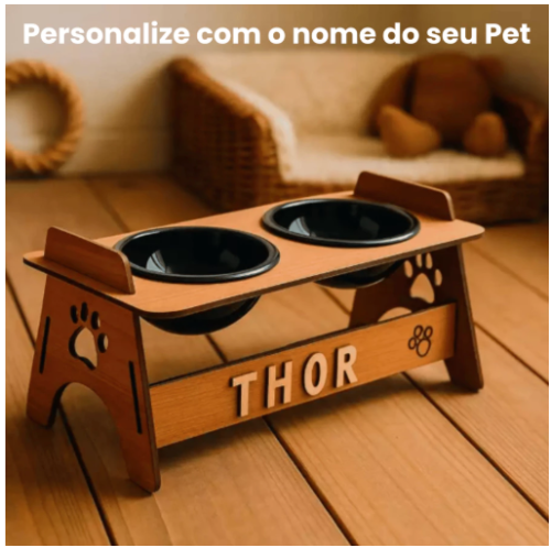 Tigelas Comedouro Bebedouro Elevado Em MDF Suspenso Para Pets Gato Cachorro Para Agua e Raçao