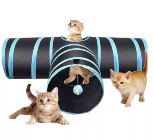 Túnel T Para Gato Pet Dobrável Nylon Com 3 Entradas