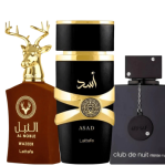 Kit 3 Perfumes Árabes Masculinos de 100ml Embalagem de Vidro Alta Fixação
