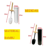 Escova De Vaso Sanitário Cabo E Tampa Bambu OucBranco Ou Preto 9.7 x 9.7 x 38CM Com Suporte