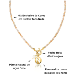 Colar Cristais Nude, Inicial, Banhado A Ouro Com Pérola