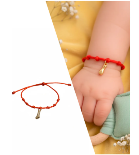 Pulseira Vermelha Infantil 7 Nós Figa Amuleto Proteção Bebê Dourado 0 Cm 0 Mm