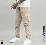 Calça Jogger Cargo Masculina Sarja Calca Streetwear Punho