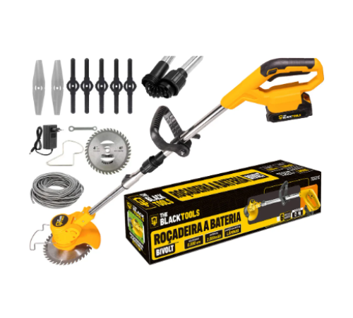 Roçadeira Aparador Grama A Bateria Recarregável 21v 750w Profissional Com Acessórios Tcg21c The Black Tools