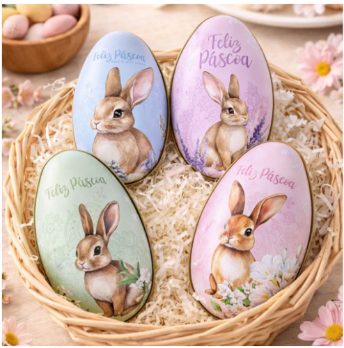 Kit 4 Ovinhos Páscoa Metal Ovos Lembrancinhas Colecionáveis