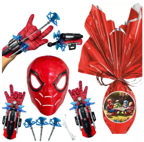 Ovo De Páscoa 250 Gramas + Kit Com 1 Máscara E 2 Luvas Com Lançadores De Dardos Do Homem Aranha