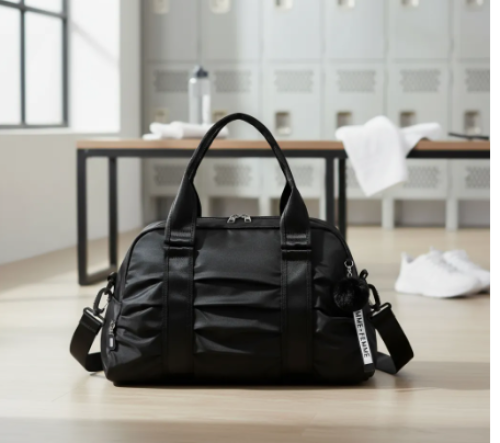 Bolsa Feminina Blogueira Esportiva Fitness Academia Chaveiro Cor Preto Desenho Do Tecido Liso