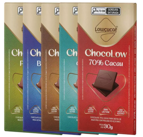 Kit com 5 Unidades de Chocolate Chocolow sabores variados Zero Lactose 30G