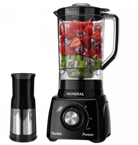 Liquidificador Mondial Turbo Power L-99 FB Preto com Filtro 3 Velocidades 550W