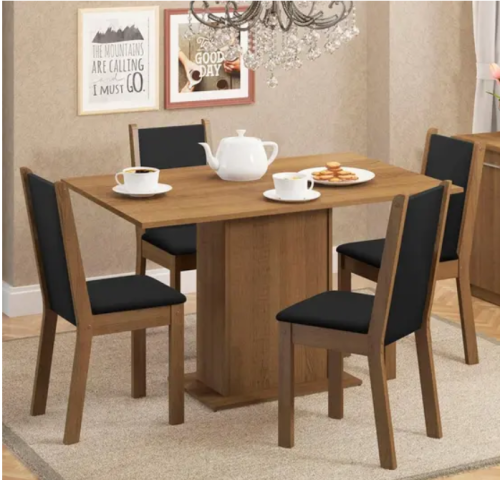 Conjunto Sala de Jantar Mesa Tampo de Madeira 4 Cadeiras Talita Madesa