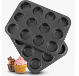 Kit 2 Forma Assadeira Faz Cupcake Pão De Queijo Empada 12 Cavidades De Teflon Antiaderente Cor Preto