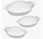 Marinex conjunto de assadeiras oval opaline 3 peças branco