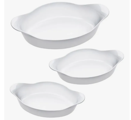 Marinex conjunto de assadeiras oval opaline 3 peças branco
