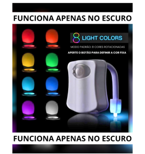 Luz Sanitária com Sensor de Movimento LED Colorido 8 Cores FUNCIONA APENAS NO ESCURO – SQ7006
