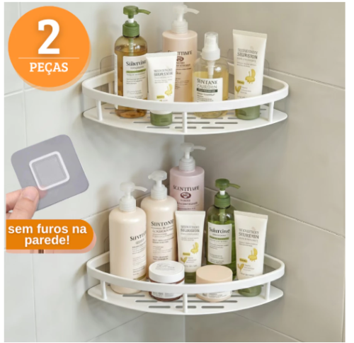 Kit com 2 Suportes para Shampoo Adesivo Para Parede Cozinha e Banheiro