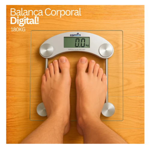 Balança Digital De Vidro Corporal Temperado Até 180 Kg Quadrada Banheiro Portátil Comica