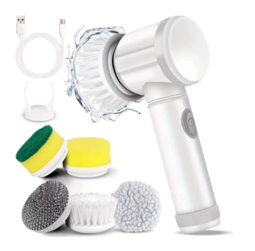 Escova de Limpeza 5 em 1 Sem Fio Limpador Multiuso Prático Com Mais Duas Cabeças de Escova
