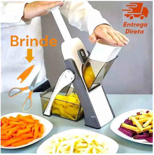 Cortador Multifuncional 5 Em 1 Para Legumes |Fatiador De Vegetais Com Lâminas Inox + tesoura grátis