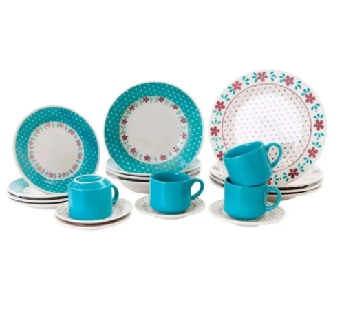 Aparelho de Jantar Chá 20 Peças Biona Cerâmica – Redondo Donna poá floral