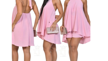 Conjunto Feminino Frente Única Estilo Vestido Macaquinho Soltinho Com Decote nas Costa Tendência Gola Alta Amarração