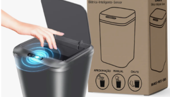 Lixeira Inteligente Sensor Automático 16l Cinza Smart Recarregável Para Banheiro E Cozinha