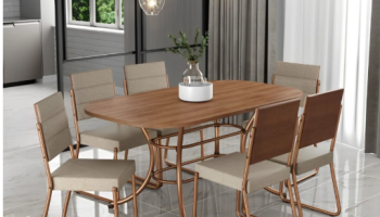 Conjunto Sala de Jantar Mesa e 6 Cadeiras Fênix Carraro Rose
