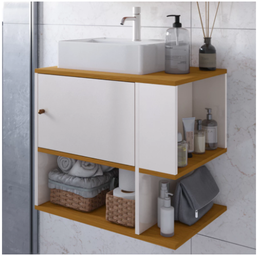 Gabinete Armário para Banheiro Lavabo Moderno com Nicho e Prateleira Suspenso Luxo