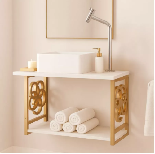 Kit Gabinete Banheiro Estilo Industrial Suspenso Multifuncional Cuba Preta Não Enferruja Area Goumet