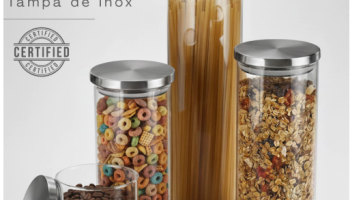 Porta Mantimento De Vidro Herméticos Kit Com 4 Potes Tampa De Inox