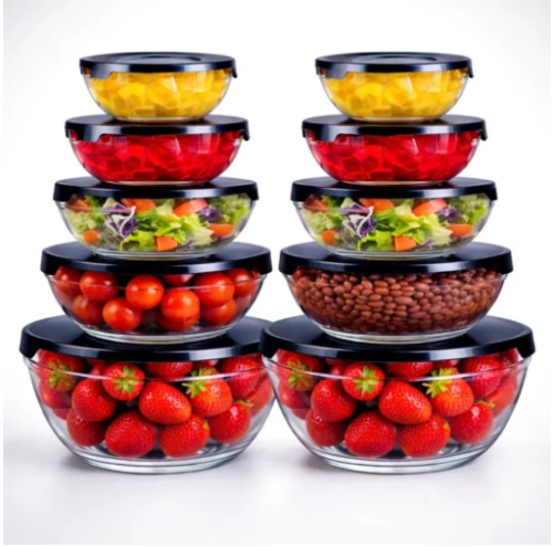 Kit 10 Potes de Vidro Hermético Redondo Com Tampa Organizador Alimento Cozinha