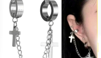 1Pç Brinco De Pressão de Argola Com Pingnete de Cruz e Correte Aço inox unissex