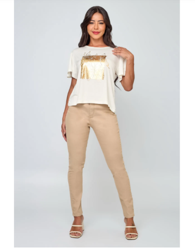 Calça Jeans Feminina Skinny Bege