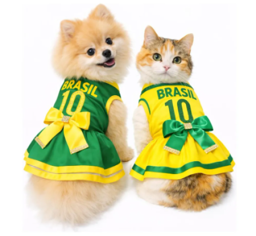 Vestido Pet Brasil Copa Roupa Seleção Para Cachorro Gato