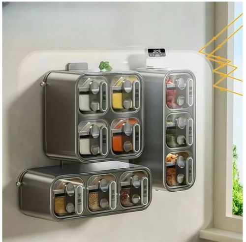 Organizador de Temperos com Ventosa, Novo Design – Conjunto de Frascos para Sal