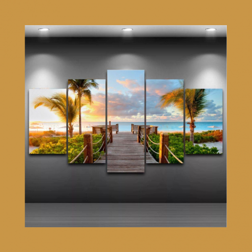 Quadro Mosaico Paisagem Praia 5 Peças 1,20×0,70cm Ref 18